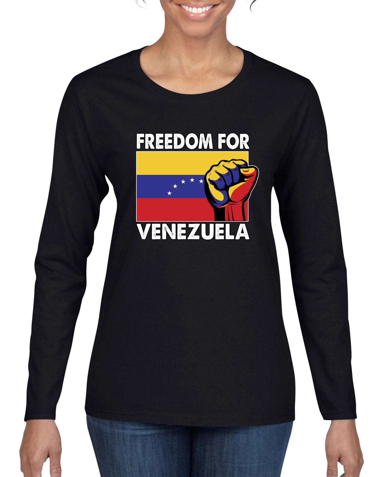 Freedom For Venezuelan Raised Fist Sweater, Womens Graphic Long Sleeve T-Shirt