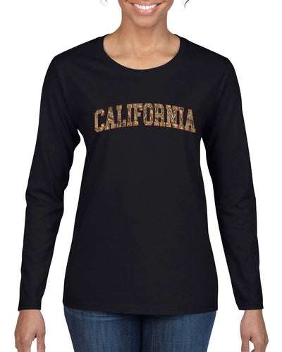 California  Camo Fill Orange Outline Sweater, Womens Graphic Long Sleeve T-Shirt