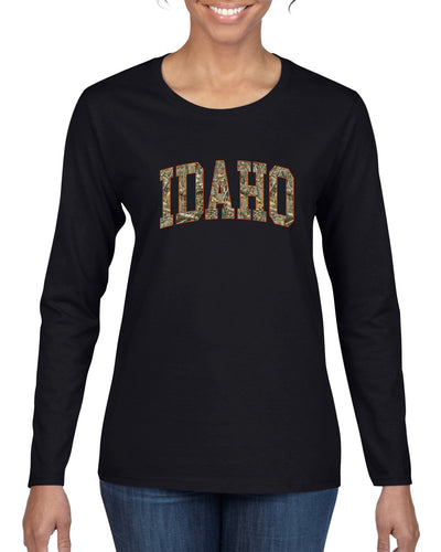 Idaho  Camo Fill Orange Outline Sweater, Womens Graphic Long Sleeve T-Shirt