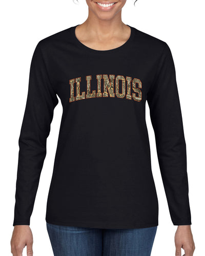 Illinois  Camo Fill Orange Outline Sweater, Womens Graphic Long Sleeve T-Shirt