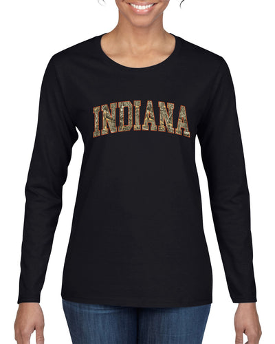 Indiana  Camo Fill Orange Outline Sweater, Womens Graphic Long Sleeve T-Shirt