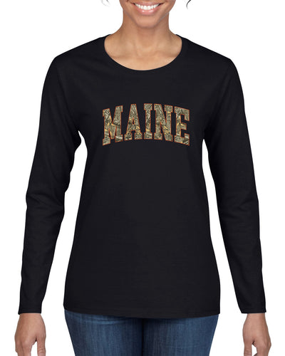 Maine  Camo Fill Orange Outline Sweater, Womens Graphic Long Sleeve T-Shirt