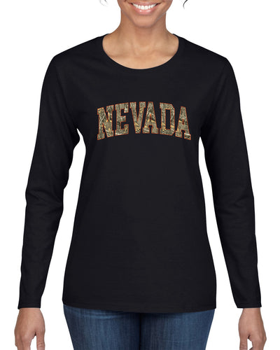 Nevada  Camo Fill Orange Outline Sweater, Womens Graphic Long Sleeve T-Shirt