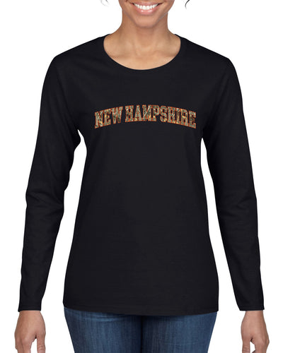 New Hampshire  Camo Fill Orange Outline Sweater, Womens Graphic Long Sleeve T-Shirt