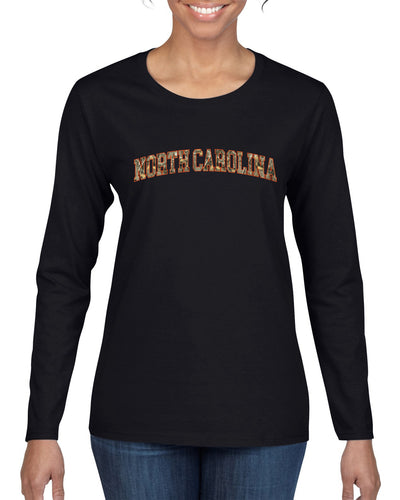 North Carolina  Camo Fill Orange Outline Sweater, Womens Graphic Long Sleeve T-Shirt