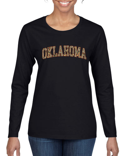 Oklahoma  Camo Fill Orange Outline Sweater, Womens Graphic Long Sleeve T-Shirt