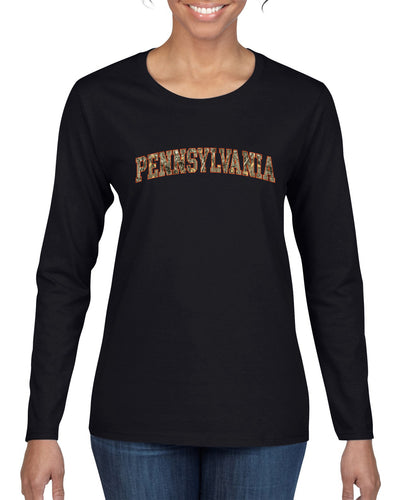 Pennsylvania  Camo Fill Orange Outline Sweater, Womens Graphic Long Sleeve T-Shirt
