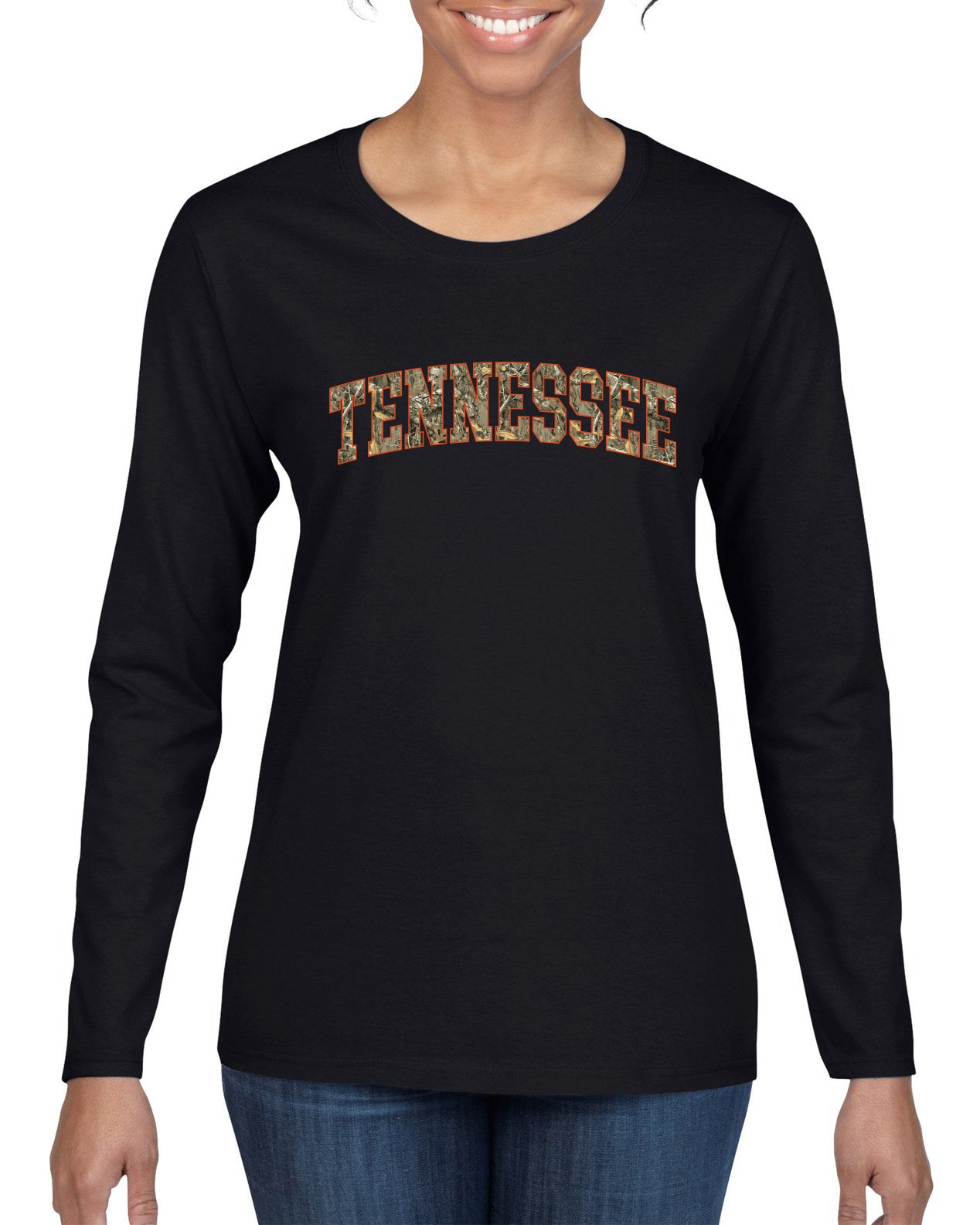 Tennessee  Camo Fill Orange Outline Sweater, Womens Graphic Long Sleeve T-Shirt