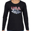 USA Winter Team Sports Fan Collection | USA Flag Mountainscape Sweater, Womens Graphic Long Sleeve T-Shirt