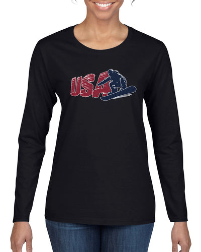 USA Winter Team Sports Fan Collection | USA Snowboarder Sweater, Womens Graphic Long Sleeve T-Shirt