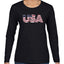 USA Winter Team Sports Fan Collection | USA Flag Fill Design Sweater, Womens Graphic Long Sleeve T-Shirt