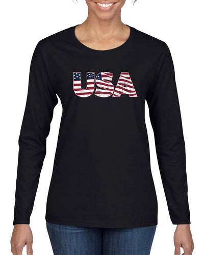 USA Winter Team Sports Fan Collection | USA Flag Fill Design Sweater, Womens Graphic Long Sleeve T-Shirt