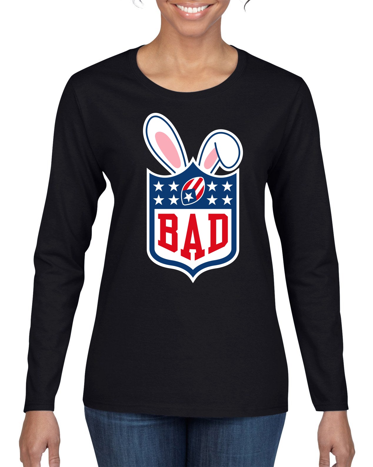 Bunny Bowl Football BAD Parody Sweater, Womens Graphic Long Sleeve T-Shirt
