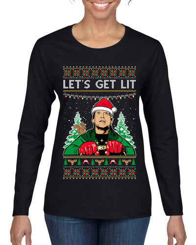 Let's Get Lit Clark Vacation Ugly Christmas Sweater Womens Graphic Long Sleeve T-Shirt