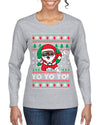 Yo Yo Yo Black Santa Ugly Christmas Sweater Womens Graphic Long Sleeve T-Shirt