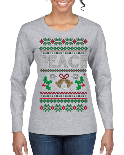 Peace Ugly Christmas Sweater Womens Graphic Long Sleeve T-Shirt
