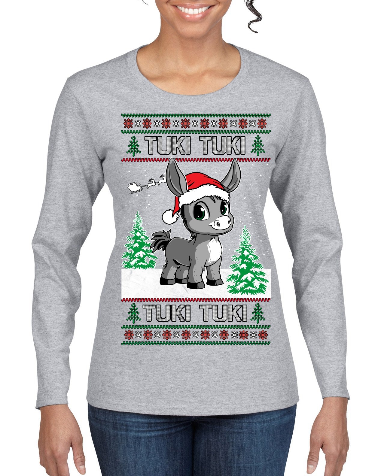 Tuki Tuki Tuki Funny Spanish Music Lyrics Ugly Christmas Sweater Womens Graphic Long Sleeve T-Shirt