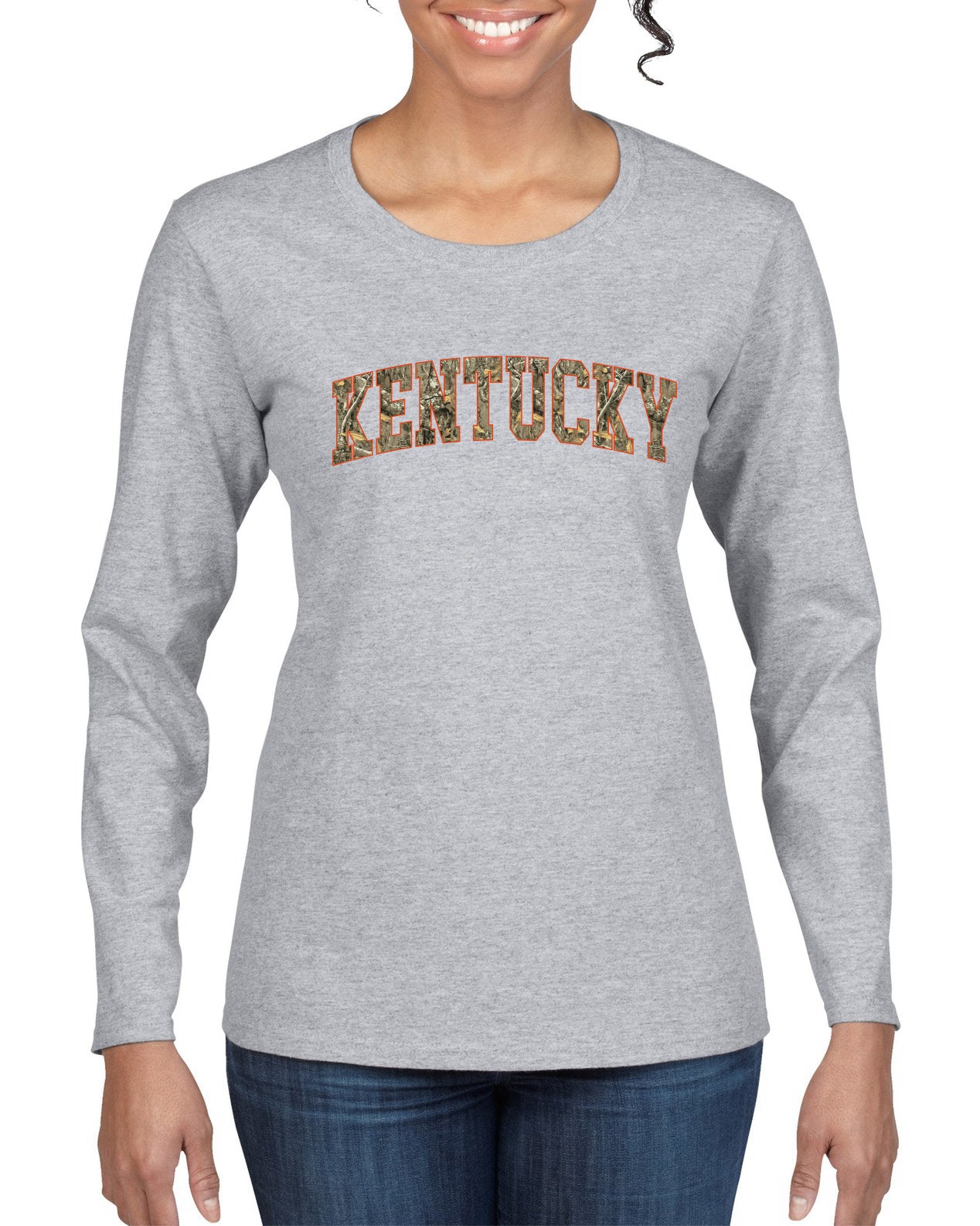 Kentucky  Camo Fill Orange Outline Sweater, Womens Graphic Long Sleeve T-Shirt