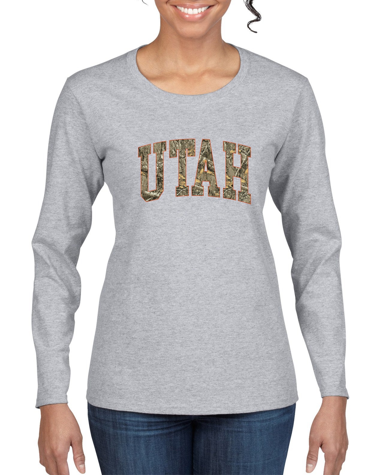 Utah  Camo Fill Orange Outline Sweater, Womens Graphic Long Sleeve T-Shirt