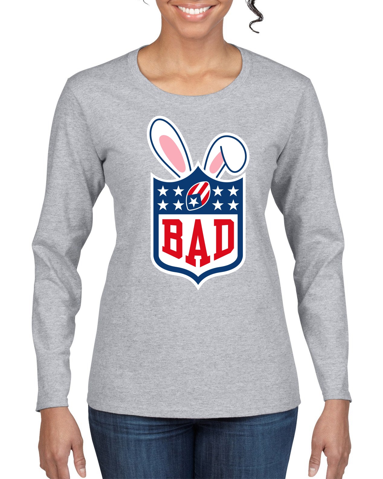 Bunny Bowl Football BAD Parody Sweater, Womens Graphic Long Sleeve T-Shirt