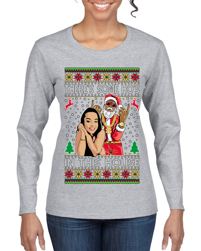Santa the Plug Hos In This House  Ugly Christmas Sweater Womens Graphic Long Sleeve T-Shirt
