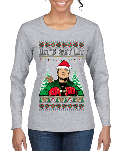 Let's Get Lit Clark Vacation Ugly Christmas Sweater Womens Graphic Long Sleeve T-Shirt