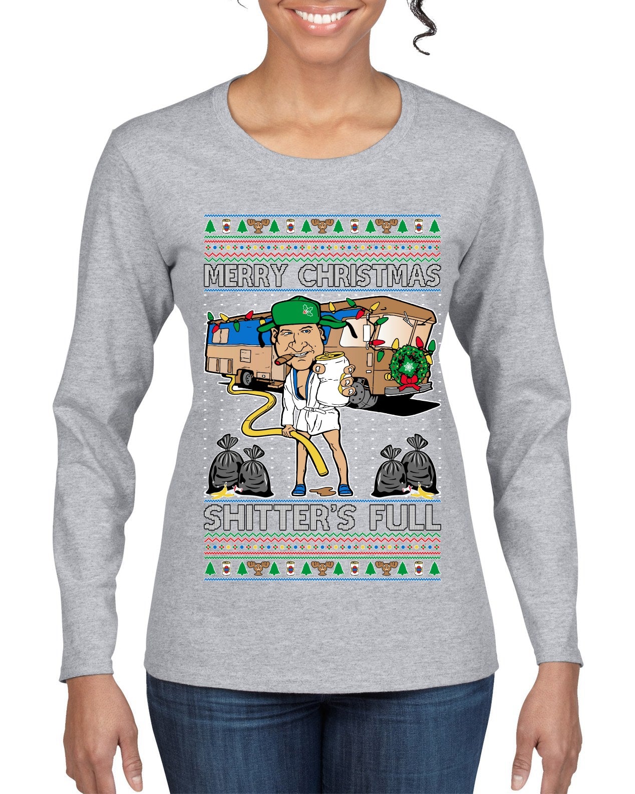 Merry Christmas Shitter's Full Ugly Christmas Sweater Womens Graphic Long Sleeve T-Shirt