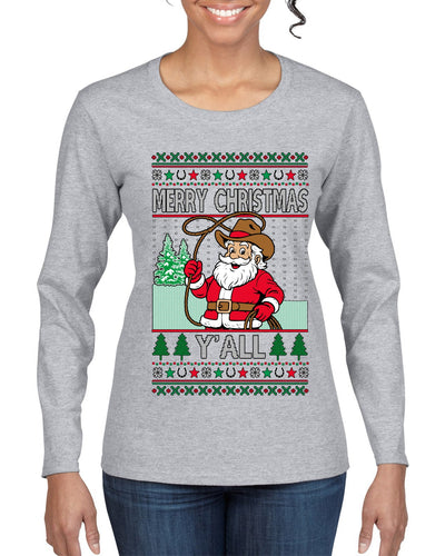 Merry Christmas Y'all Christmas Sweater, Ugly Christmas Sweater Womens Graphic Long Sleeve T-Shirt