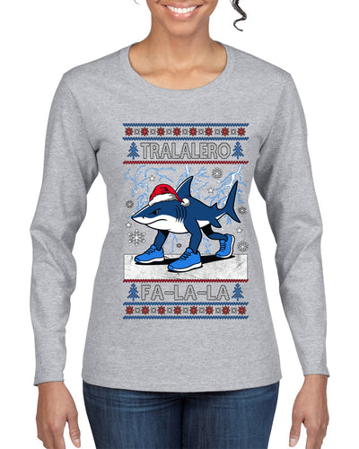 Tralalero Fa La La Brainrot, Ugly Christmas Sweater Womens Graphic Long Sleeve T-Shirt