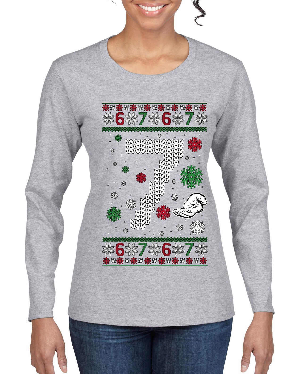 Christmas 7 Meme, Ugly Christmas Sweater Womens Graphic Long Sleeve T-Shirt