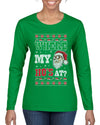 Where my Hos At Santa Funny Ugly Christmas Sweater Womens Graphic Long Sleeve T-Shirt