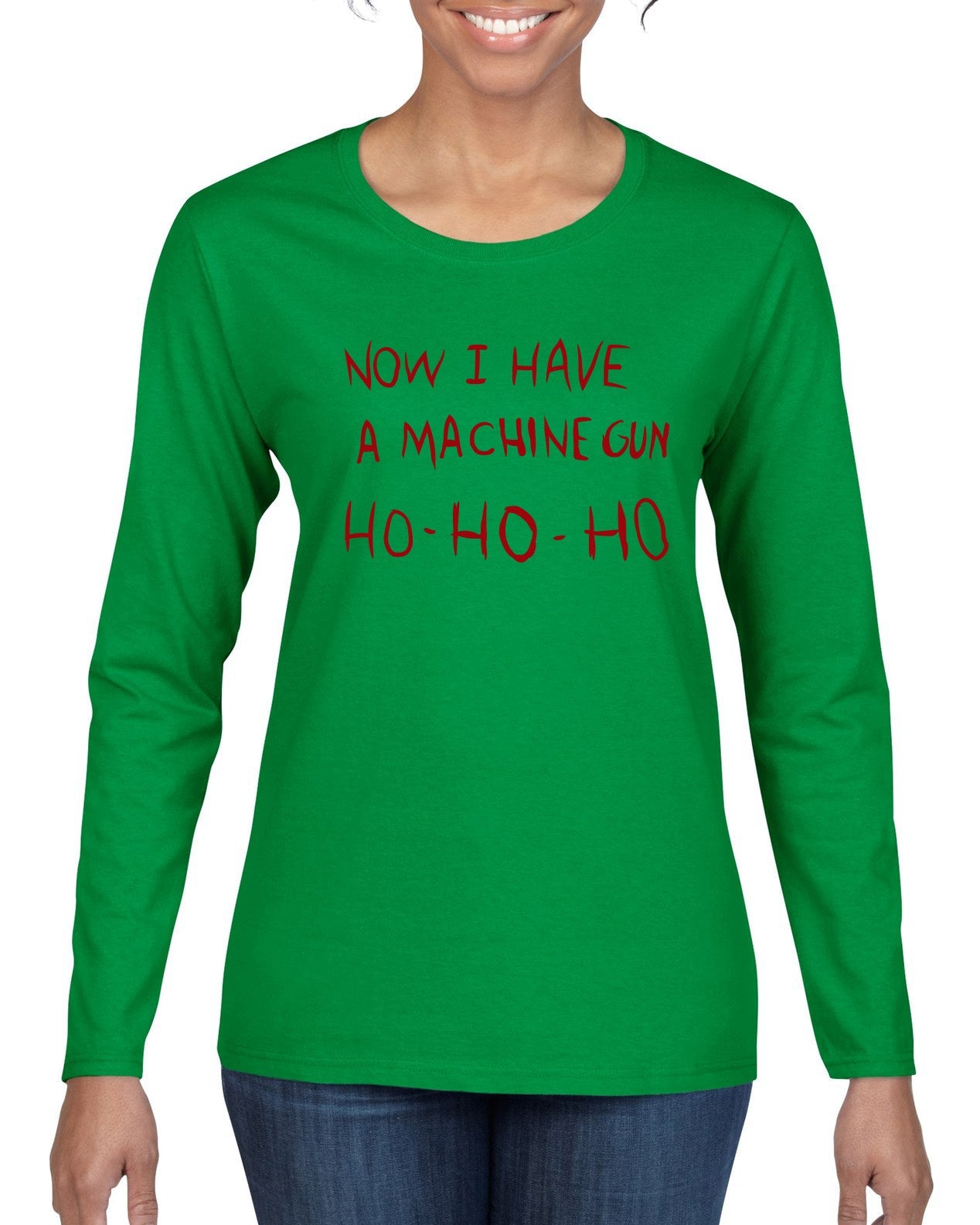 Die Hard Now I Have a Machine Gun Ho ho ho Christmas Womens Graphic Long Sleeve T-Shirt