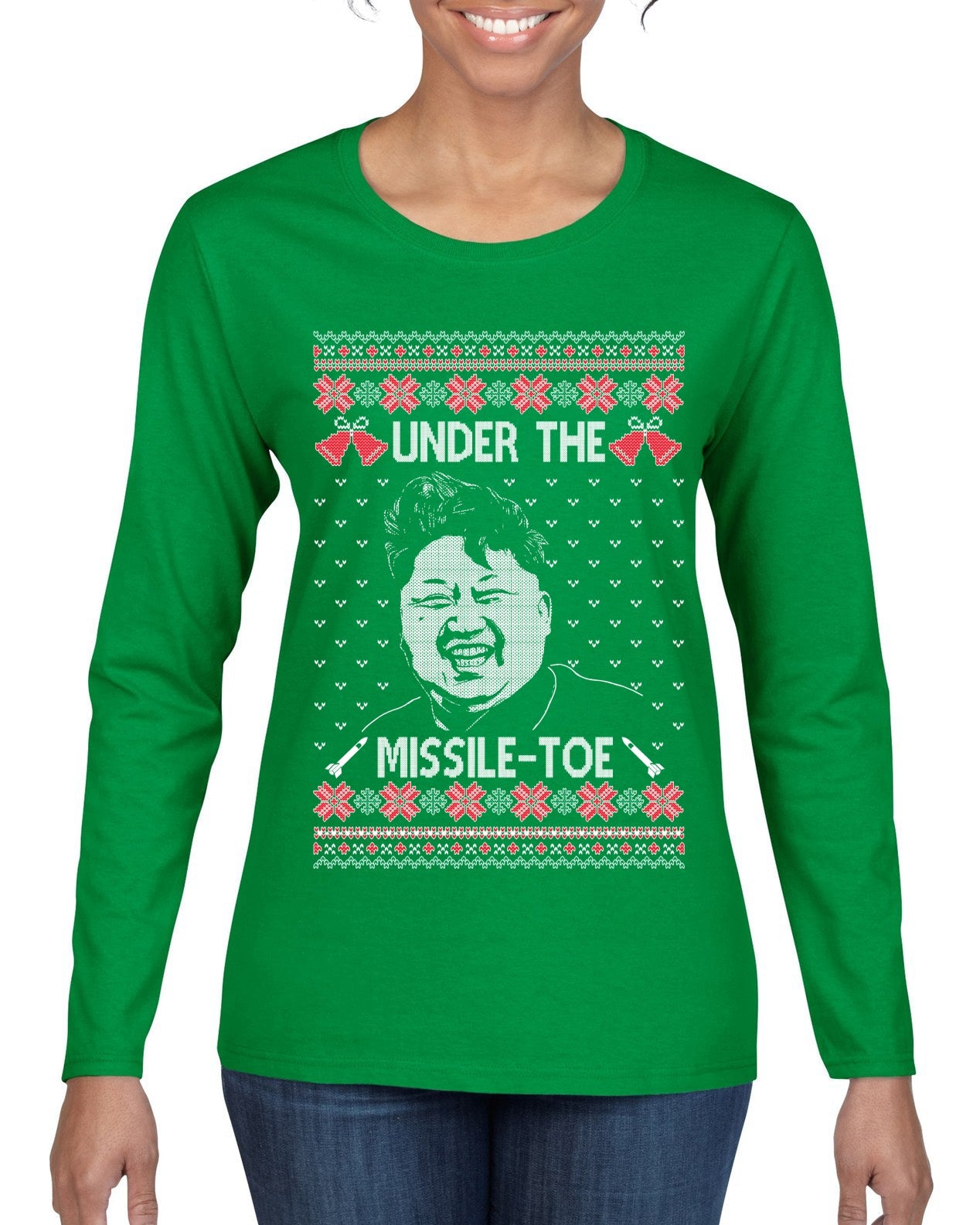 Under The Missle Toe Ugly Christmas Sweater Womens Graphic Long Sleeve T-Shirt