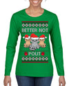 Better Not Pout, Cute Sad Santa Cats | Funny Ugly Christmas Sweater Womens Graphic Long Sleeve T-Shirt