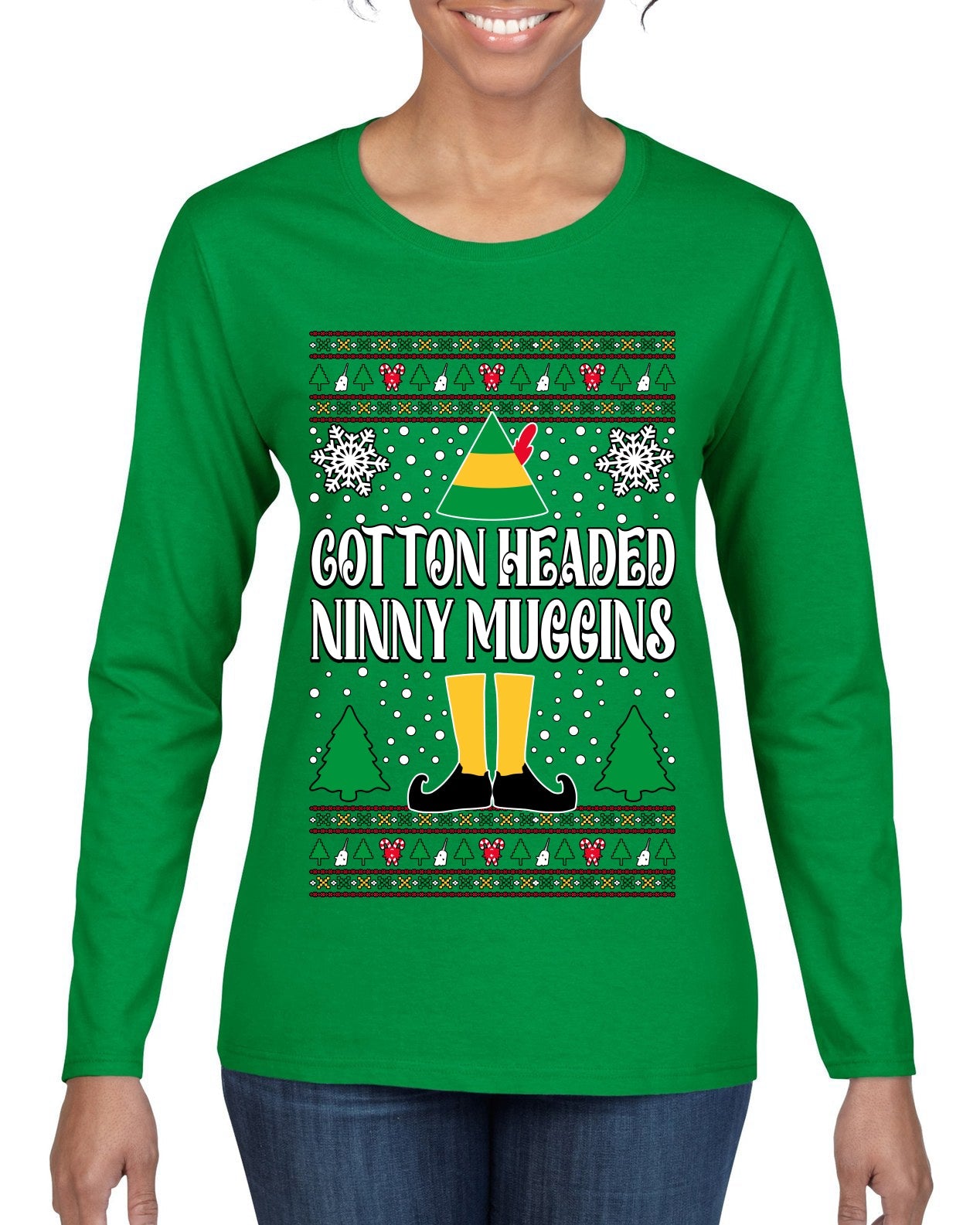 Cotton Headed Muggins Christmas Movie Quote  Ugly Christmas Sweater Womens Graphic Long Sleeve T-Shirt
