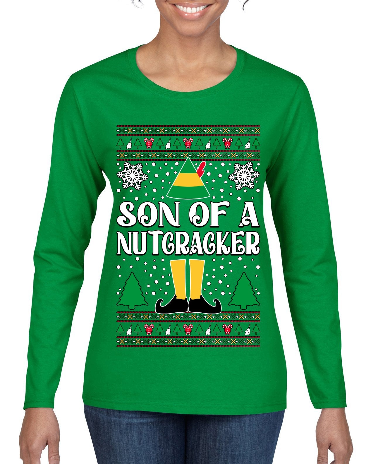 Son Of A Nutcracker Christmas Movie Quote  Ugly Christmas Sweater Womens Graphic Long Sleeve T-Shirt