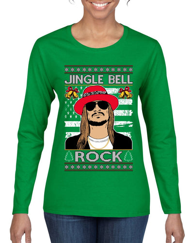 Jingle Bell Rock Kid Rapper Country Music Ugly Christmas Sweater Womens Graphic Long Sleeve T-Shirt