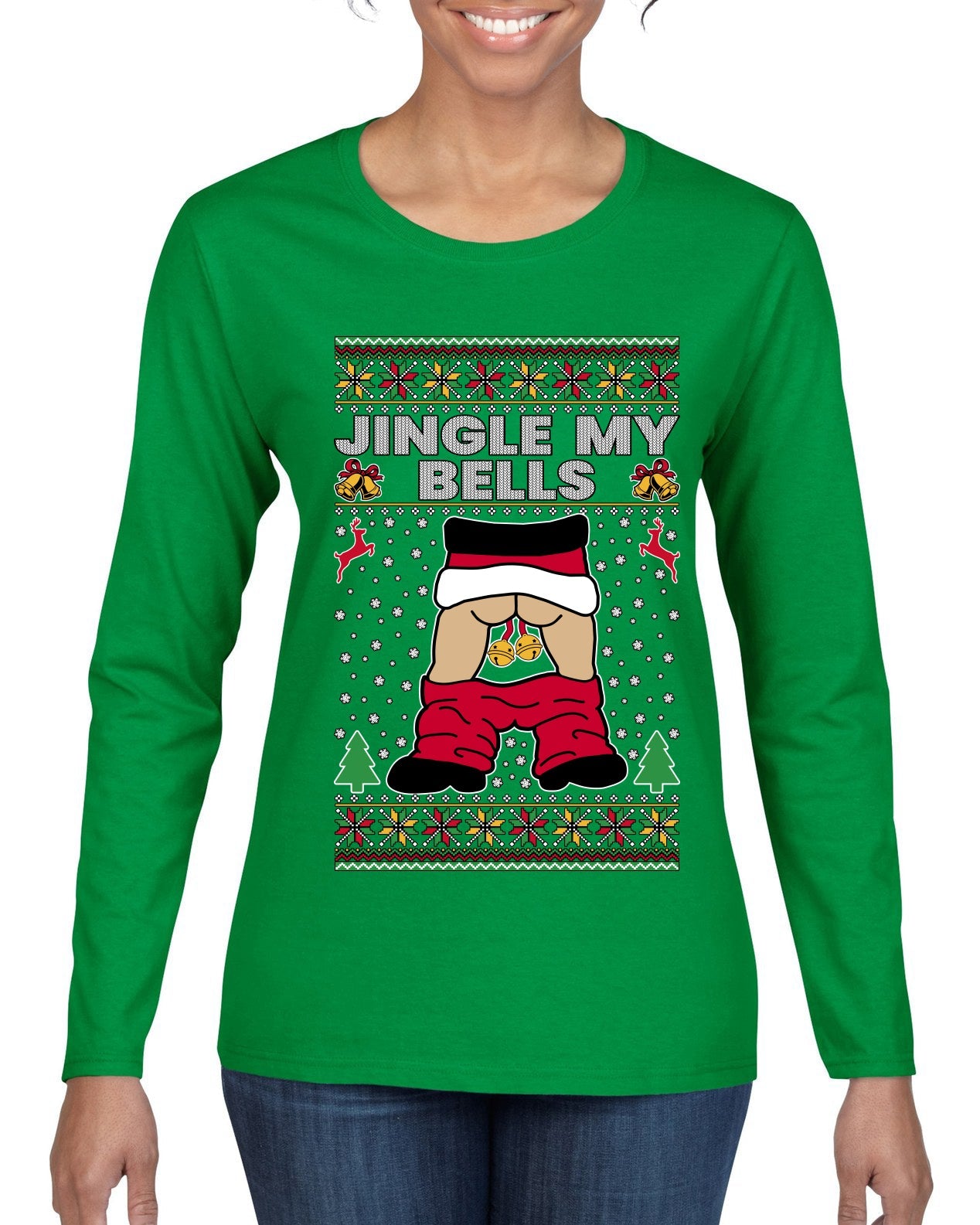 Jingle My Bells, Ugly Christmas Sweater Womens Graphic Long Sleeve T-Shirt