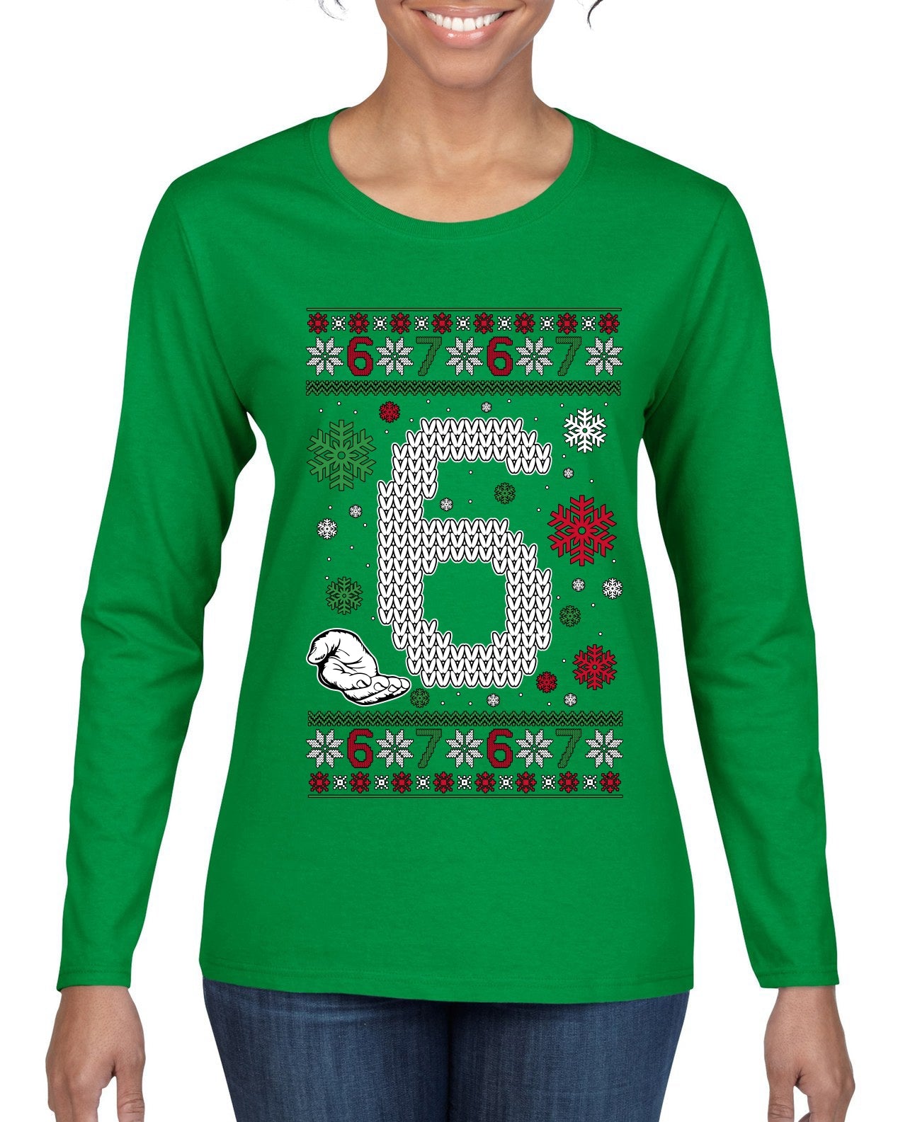 Christmas 6 Meme, Ugly Christmas Sweater Womens Graphic Long Sleeve T-Shirt