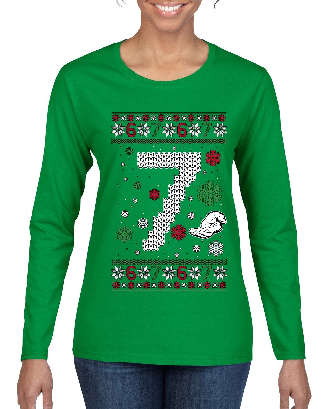 Christmas 7 Meme, Ugly Christmas Sweater Womens Graphic Long Sleeve T-Shirt
