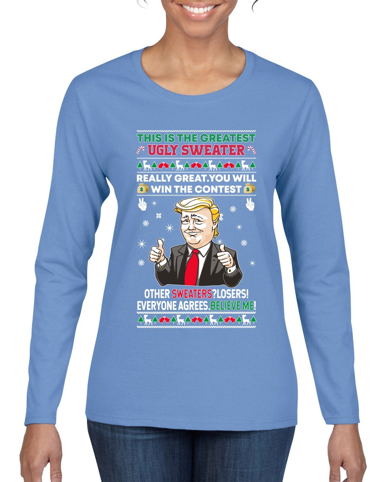 Trump This is the Greatest Ugly Christmas Sweater Womens Graphic Long Sleeve T-Shirt