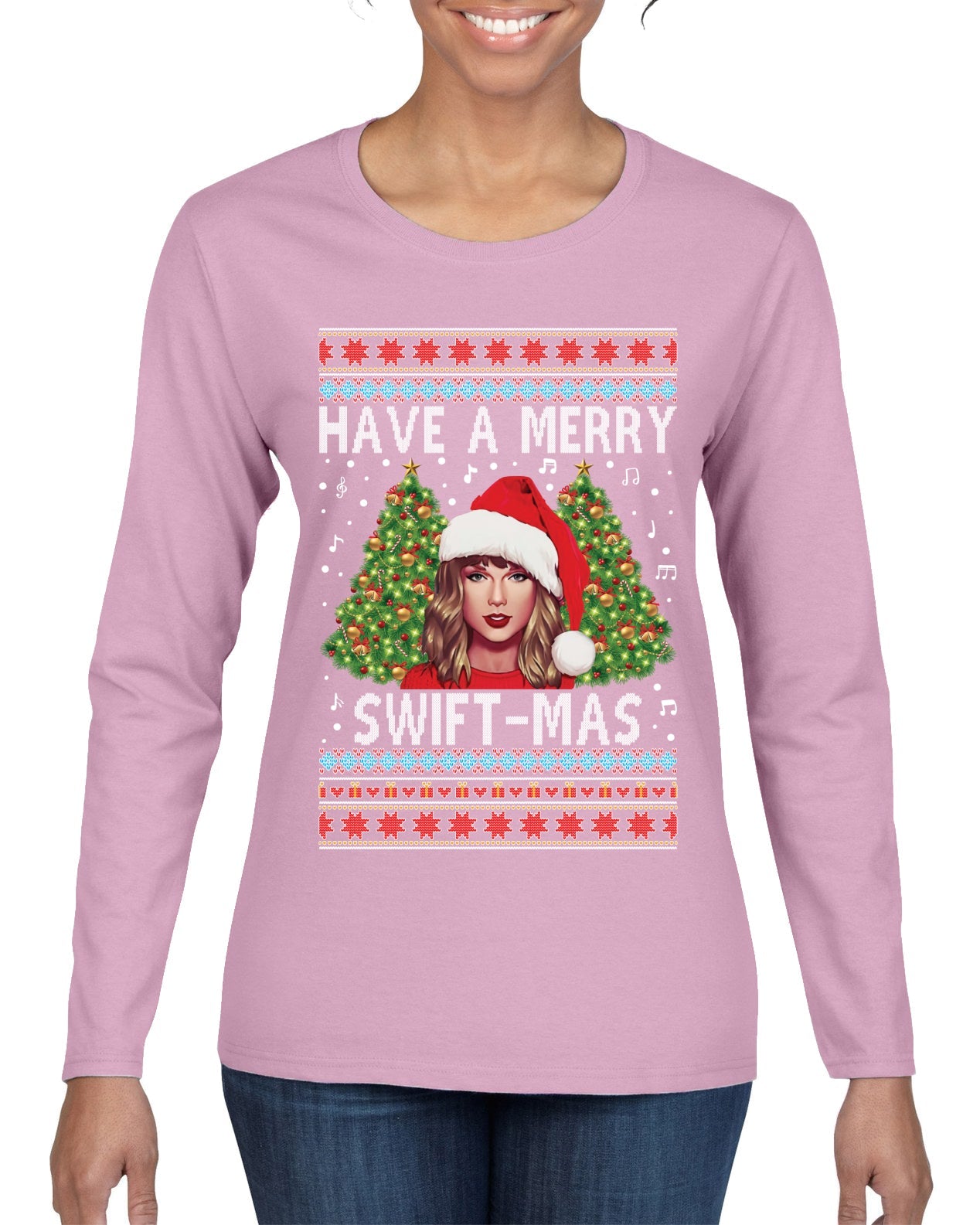 Merry Swiftmas Ugly Christmas Sweater Womens Graphic Long Sleeve T-Shirt