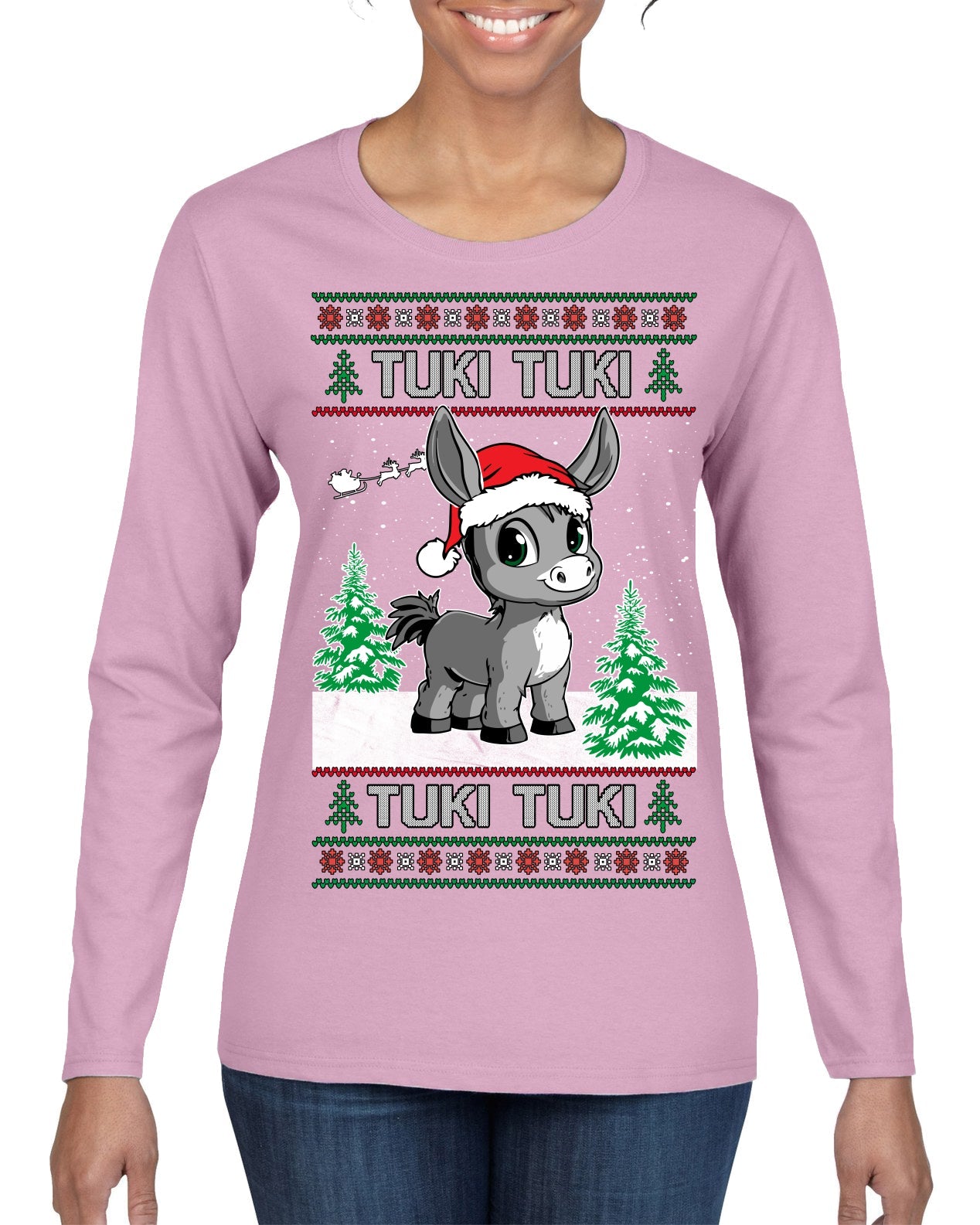 Tuki Tuki Tuki Funny Spanish Music Lyrics Ugly Christmas Sweater Womens Graphic Long Sleeve T-Shirt