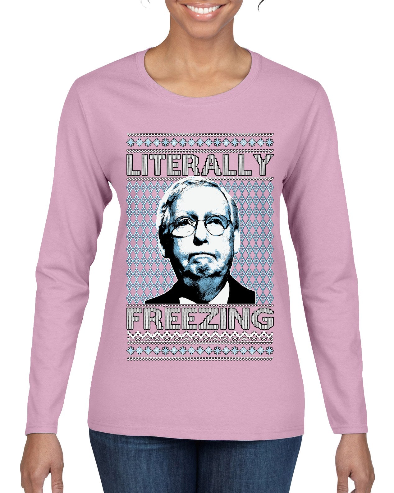 Literally Freezing McConnell Senator  Ugly Christmas Sweater Womens Graphic Long Sleeve T-Shirt
