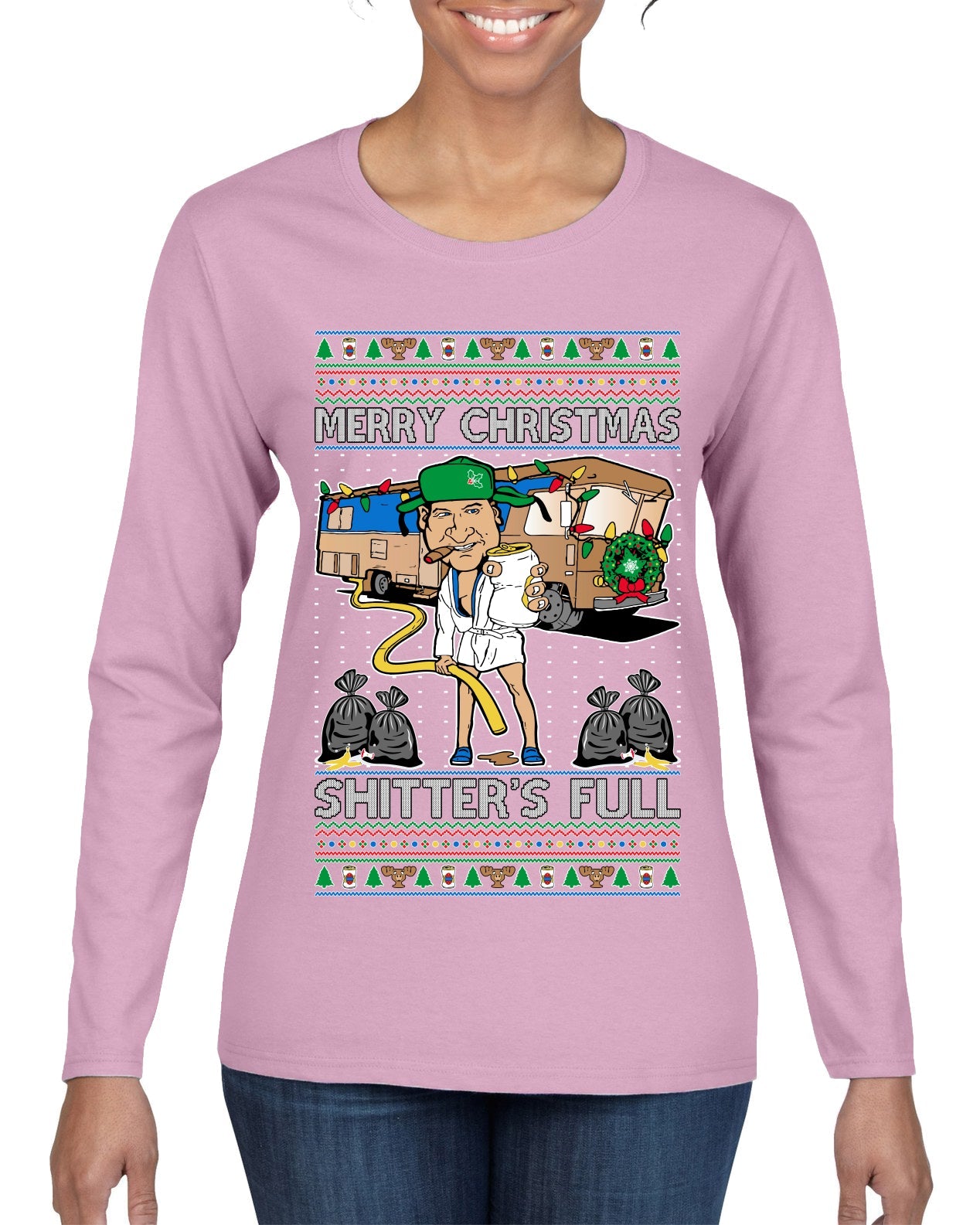 Merry Christmas Shitter's Full Ugly Christmas Sweater Womens Graphic Long Sleeve T-Shirt