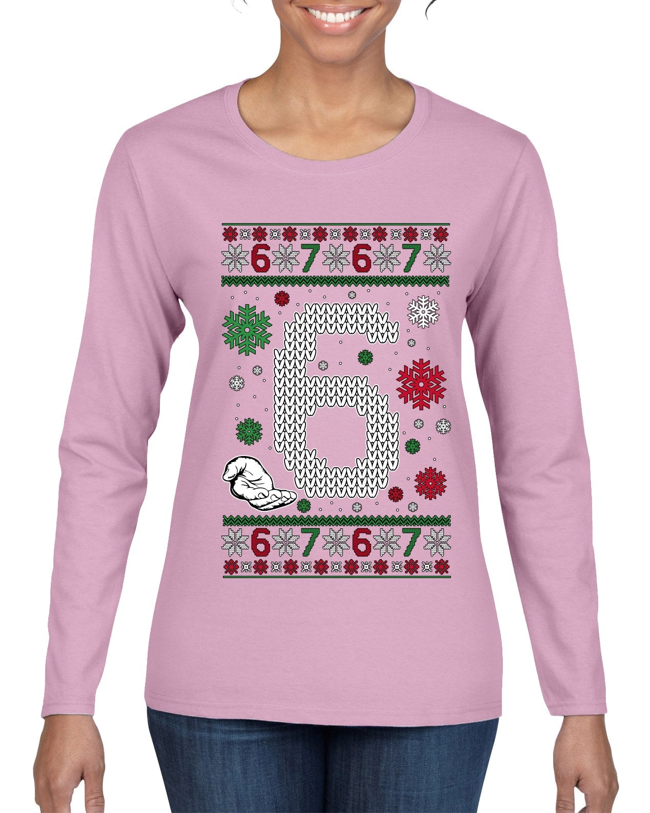 Christmas 6 Meme, Ugly Christmas Sweater Womens Graphic Long Sleeve T-Shirt