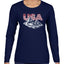 USA Winter Team Sports Fan Collection | USA Flag Mountainscape Sweater, Womens Graphic Long Sleeve T-Shirt