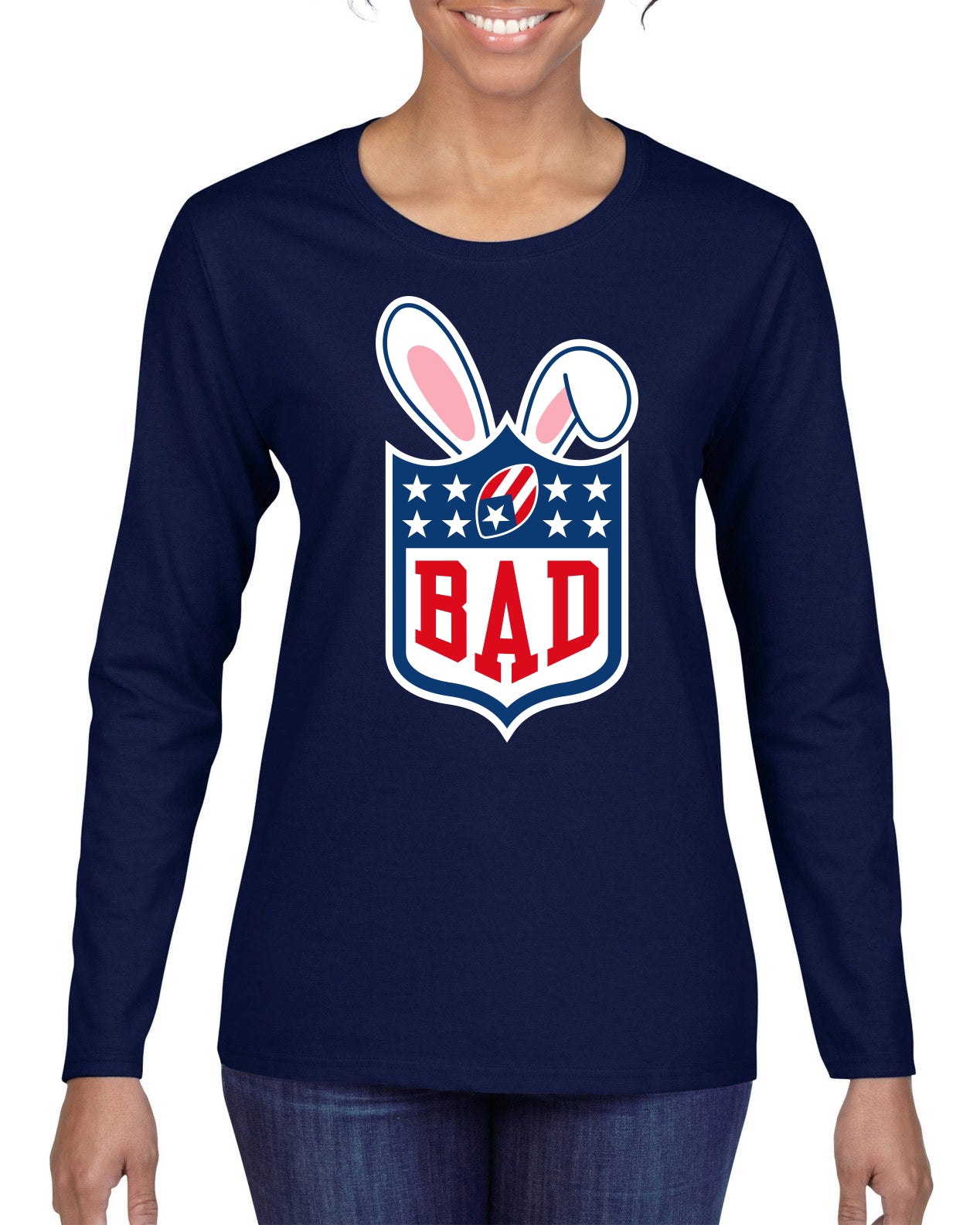Bunny Bowl Football BAD Parody Sweater, Womens Graphic Long Sleeve T-Shirt