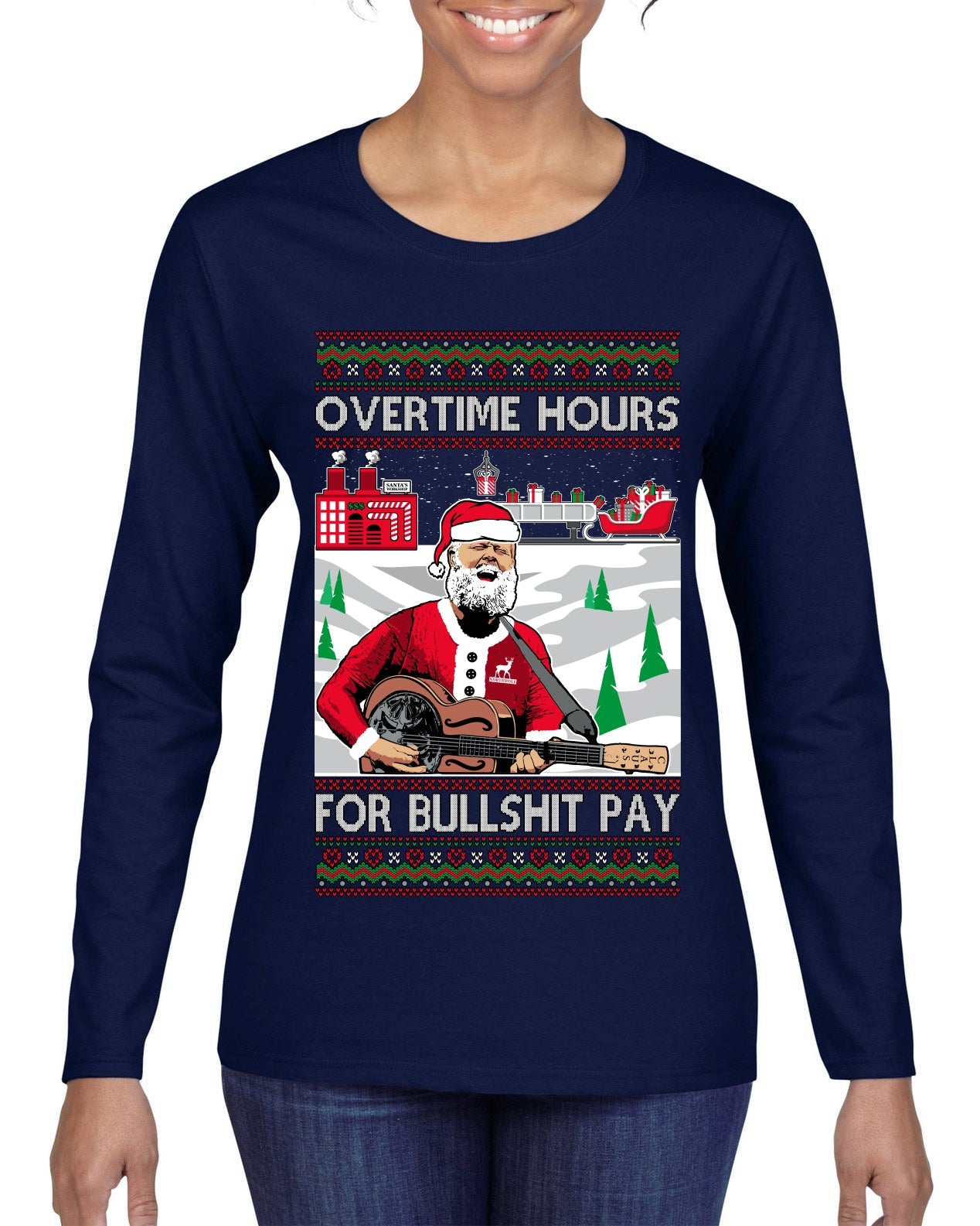 Overtime Hours Rich Men North of Richmond Ugly Christmas Sweater Womens Graphic Long Sleeve T-Shirt