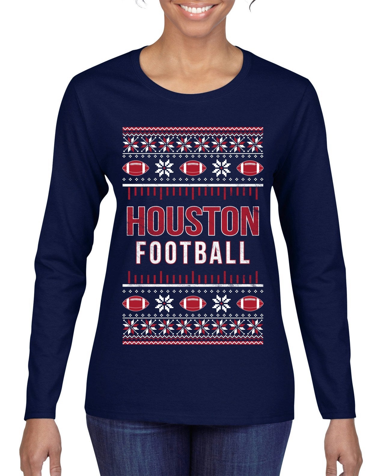 City of Houston HOU American Football Fantasy Fan Ugly Christmas Sweater Unisex Crewneck Sweatshirt